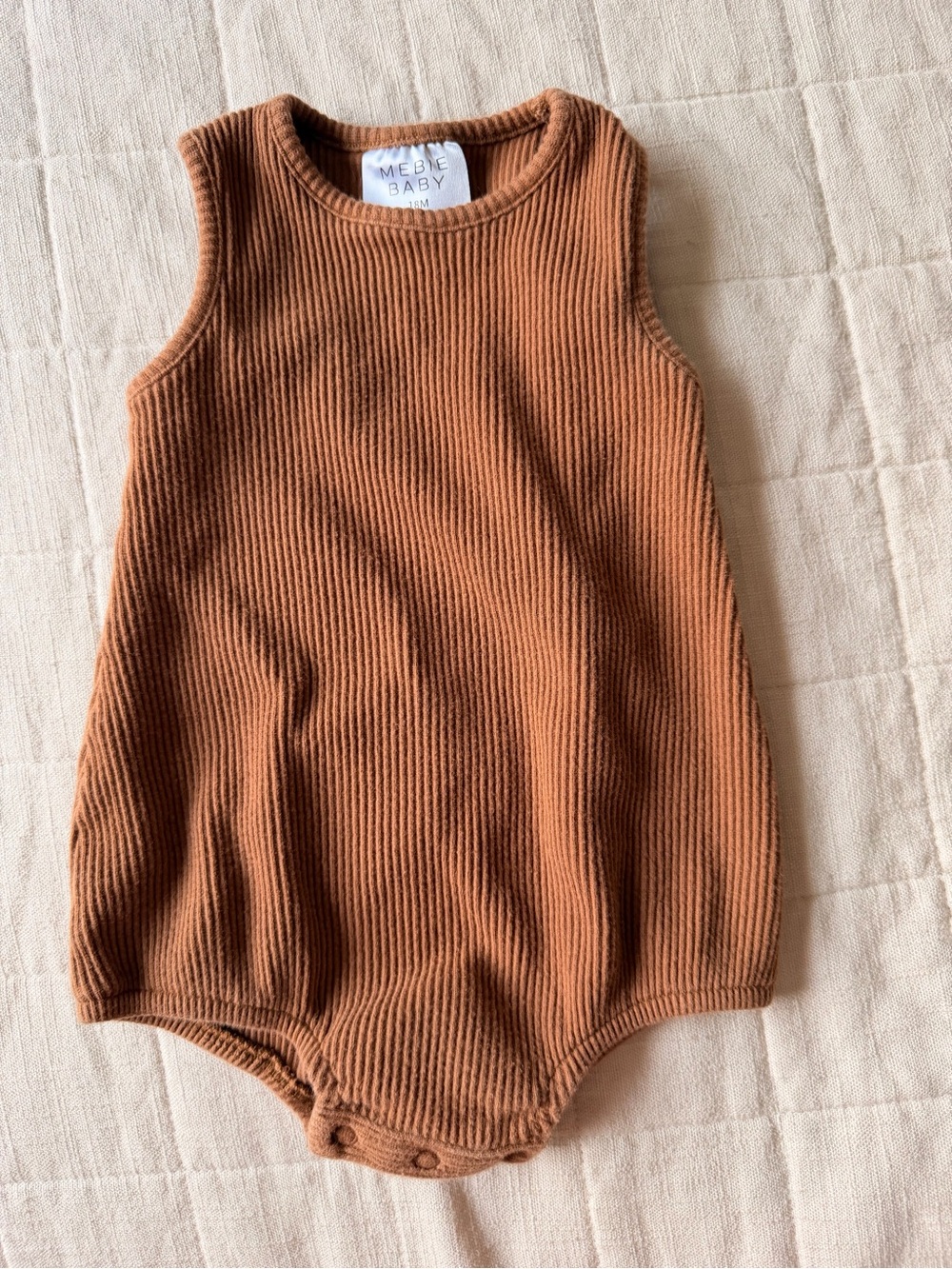 MEBIE BABY Ribbed Sleeveless One-Piece Bodysuit in Rust Brown